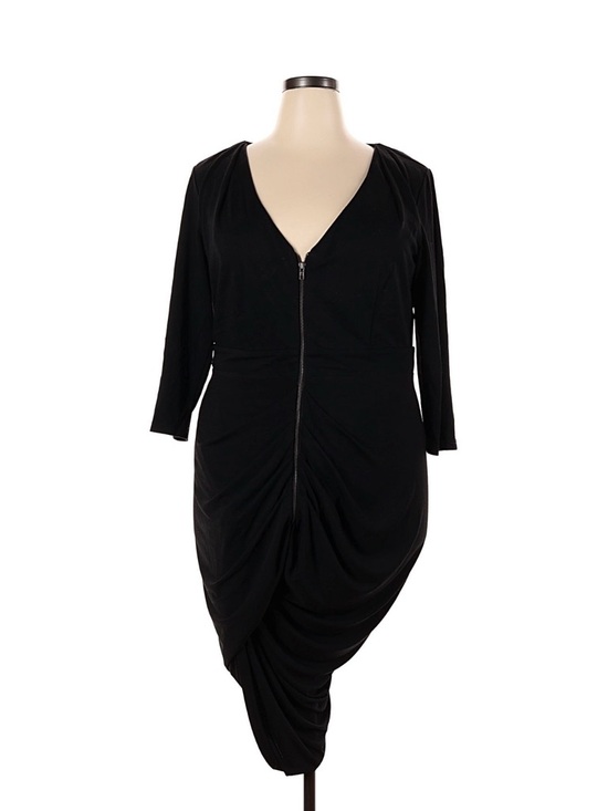 City Chic Dresses & Skirts - City Chic Black Ruched Zip-Front Midi Dress